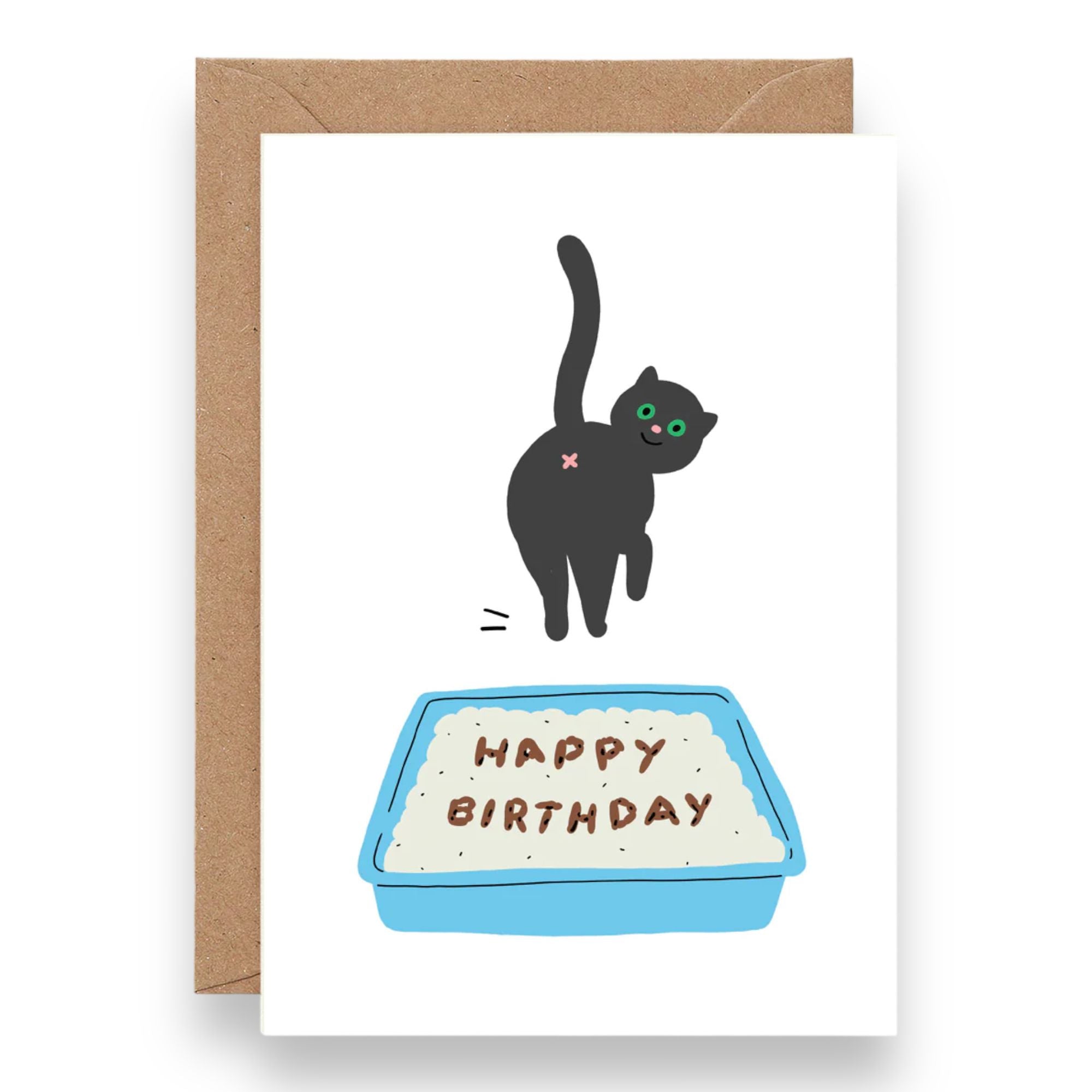 TARJETA FELICITACION CUMPLEAÑOS CACA DE GATO