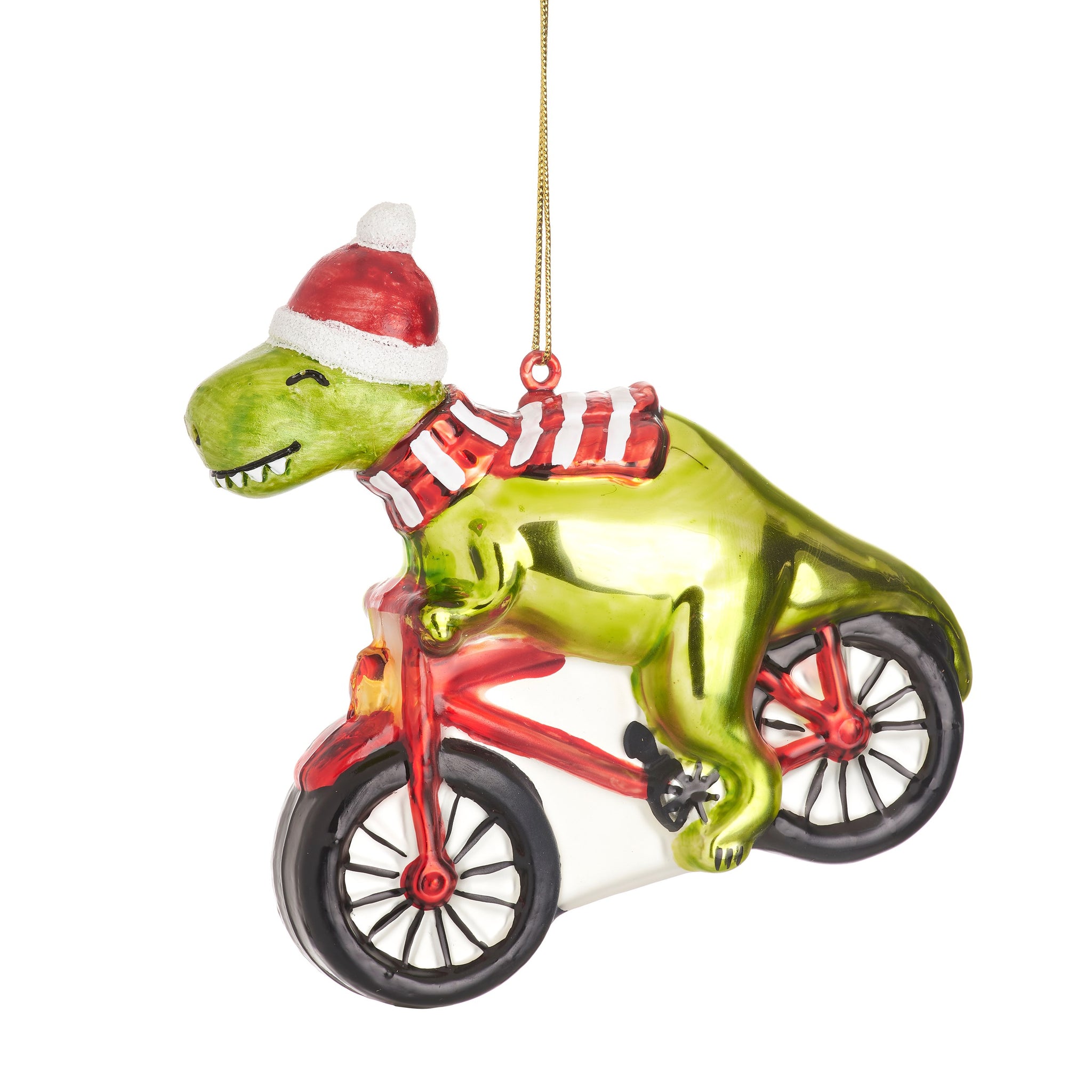 DINOSAUR ON A BYCICLE SHAPED BAUBLE