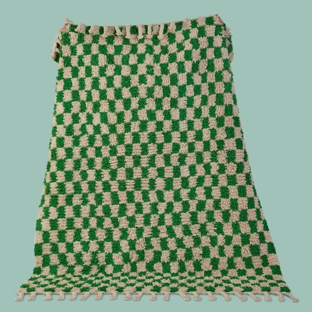 COTTON RUG WITH GREEN CHECKED PATTERN 170x220CM Club Palma 