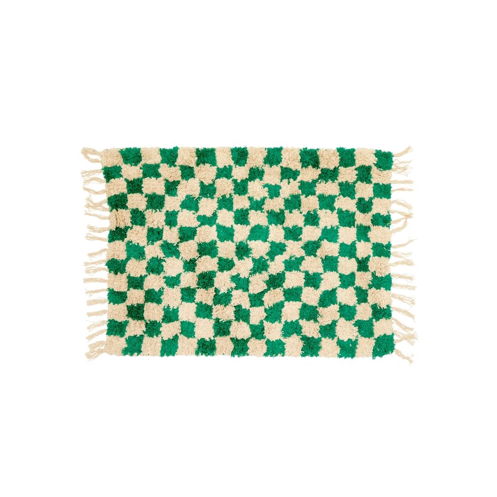 COTTON RUG WITH GREEN CHECKED PATTERN 70x100CM Club Palma 