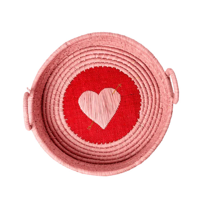 RAFFIA ROUND BREAD BASKET WITH HEART (VARIOUS COLORS) Club Palma 